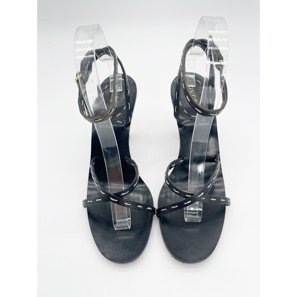 Gucci S/S 2002 Tom Ford Black Bamboo Heel Lace Up Wrap Sandal Heels US 7.5 - Picture 9 of 16